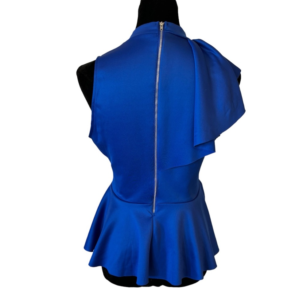 Side Ruffle Stretch Peplum Top Blue Burgundy - Picture 14 of 14
